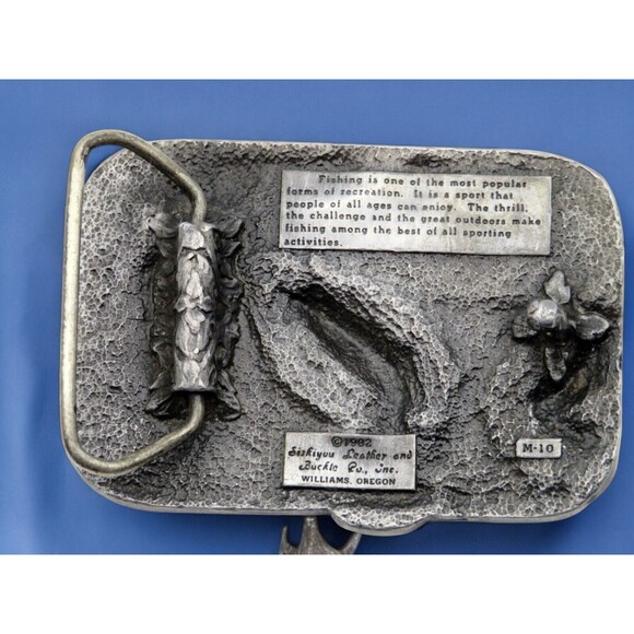 Fly Fishing Belt Buckle Trout River Trees Sportsman Vtg 80s Siskiyou - Picture 2 of 3